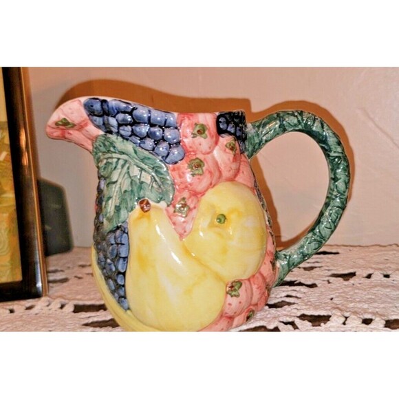 High Relief Pottery Creamer Colorful Farm Fruits Veg 80s 90s FLOWERS INC. VTG - Picture 5 of 14